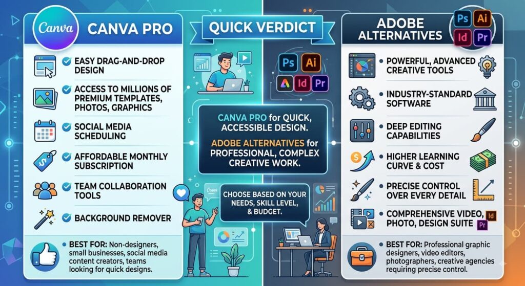Canva Pro vs Adobe Alternatives: Quick Verdict